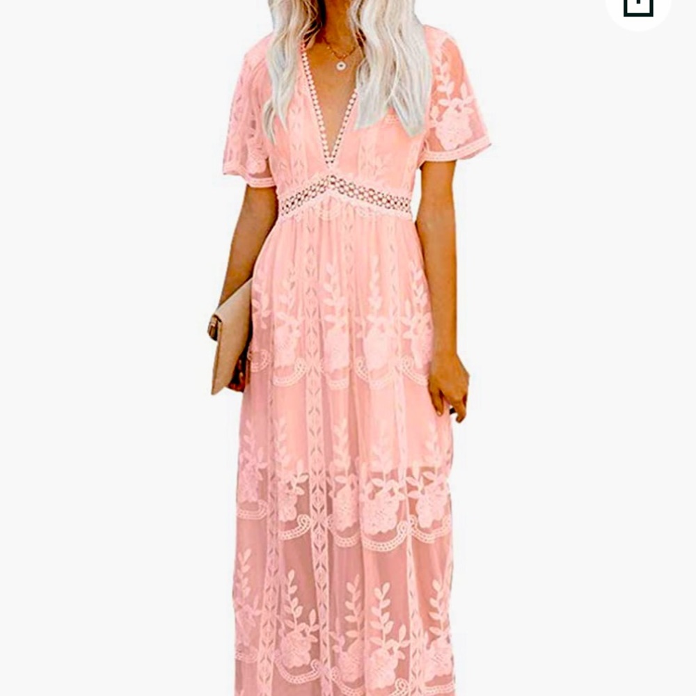 NWOT Embroidery Deep V-Neck Maxi Dress
